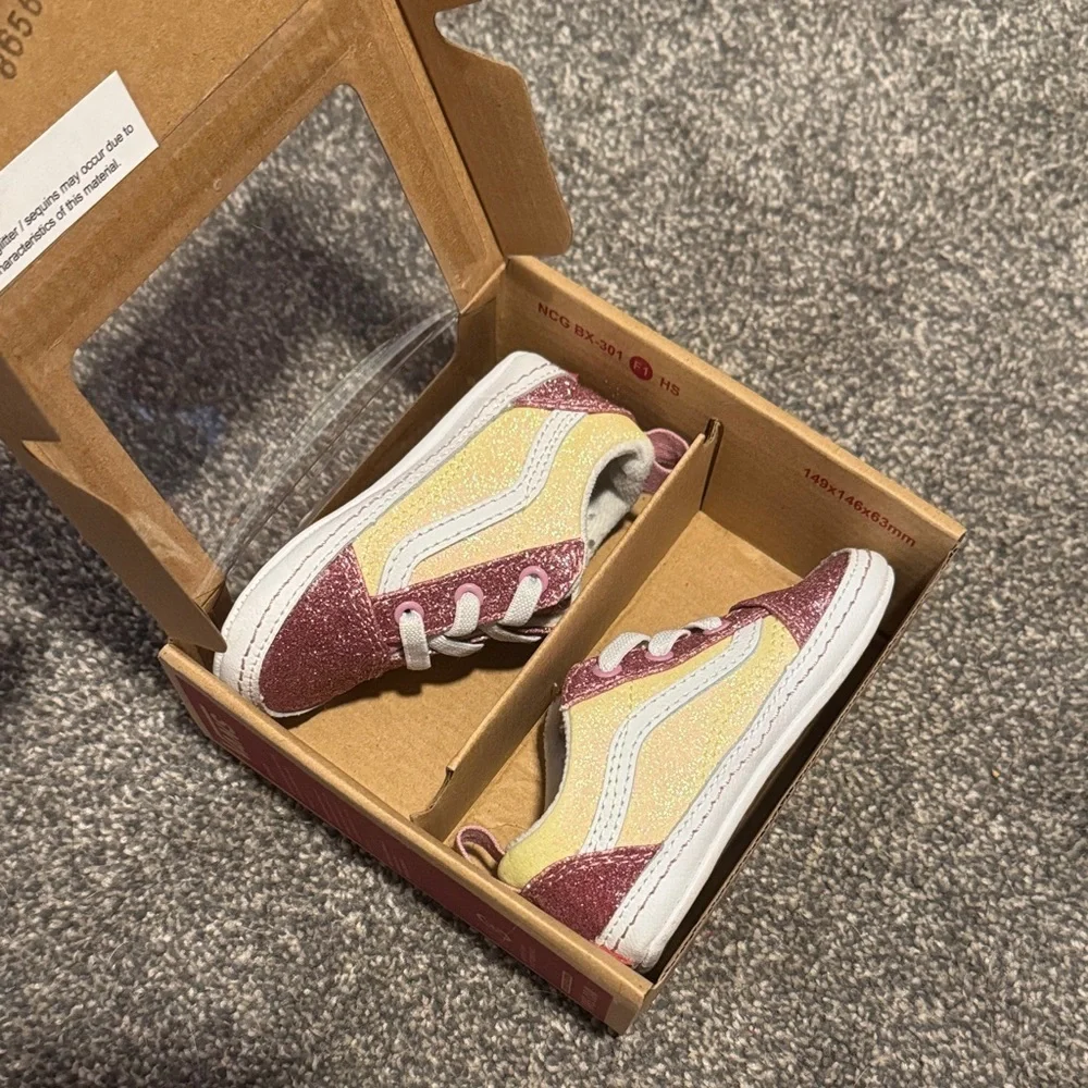 Vans Kids Pink Glitter and Yellow Sneakers
